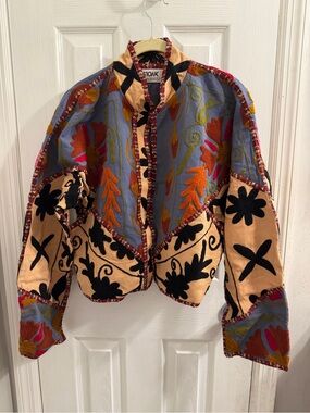Embroidered Suzani Patchwork Cropped Bomber Jacket